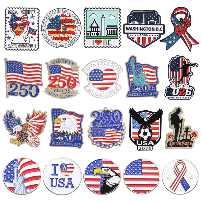 Pins Esmaltados del 250 Aniversario de EE. UU., Bandera de EE. UU., Águila Calva, Estatua de la Libertad de Washington, Broches del Día de la Independencia, Joyería, Regalos