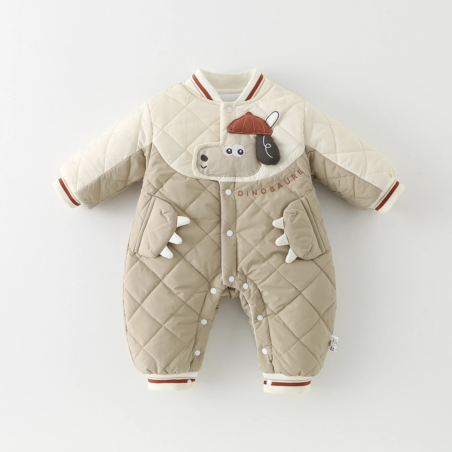 Traje cálido de algodón acolchado de manga larga para bebé recién nacido, traje de otoño e invierno con estampado de dibujos animados, traje adhesivo Heat-Kee