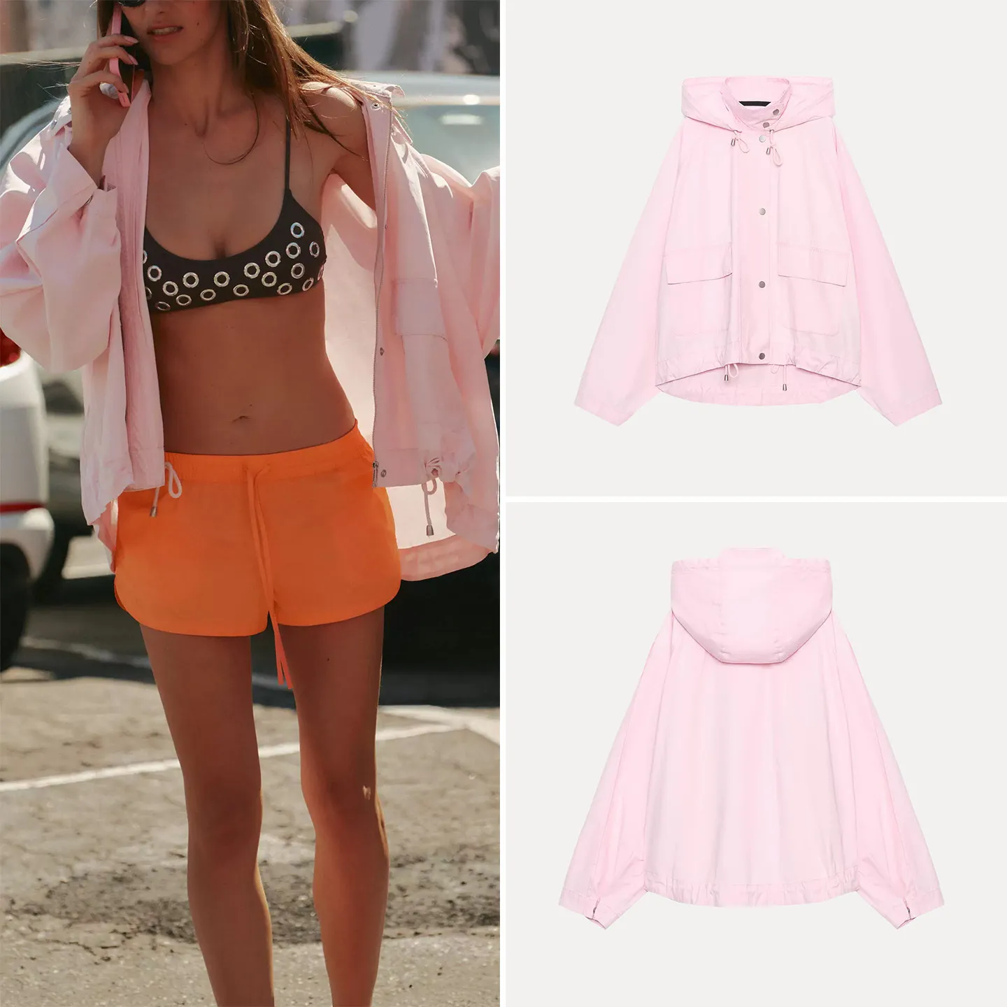 

Fashionable Long Sleeve High Collar Adjustable Hem Hooded Jacket Women's Casual Style Standard Fit Short Coat ZADATA Brand