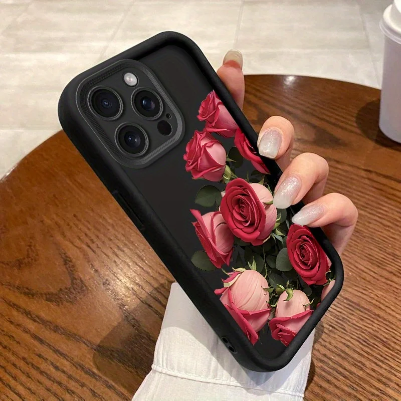 เคสโทรศัพท์ลายดอกกุหลาบสีแดงสุดสร้างสรรค์ เหมาะสำหรับ iPhone 17 16 15 14 13 12 11 Pro/Max/Plus ป้องกันการตกกระแทกและกันแรงสั่นสะเทือน