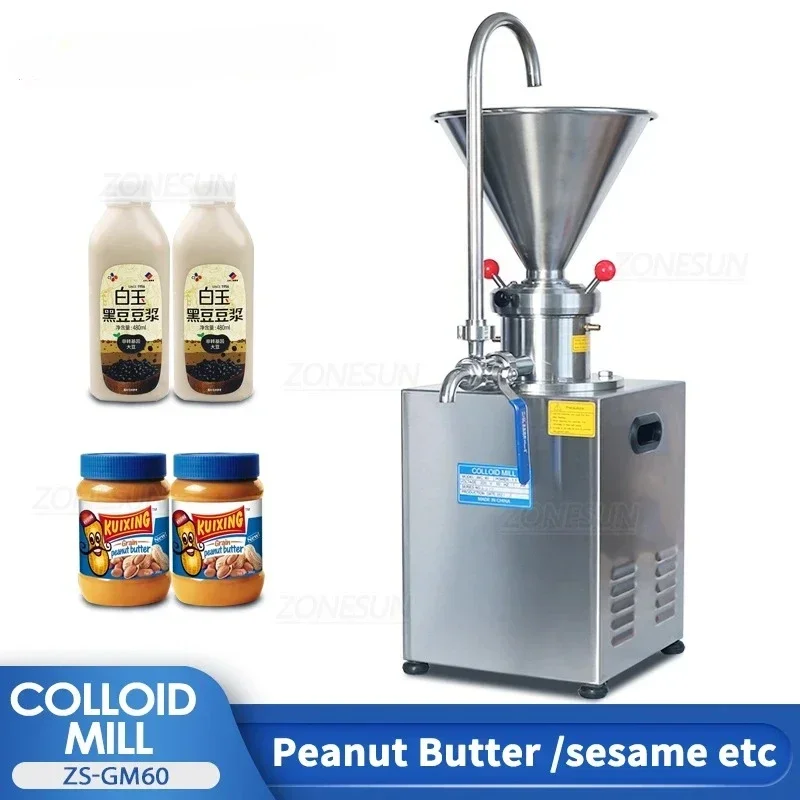 

ZONESUN Colloid Mill Stainless Steel Refiner Blueberry Jam Peanut Butter Spice Grinding Machine Colloidal Mill Machine ZS-GM60