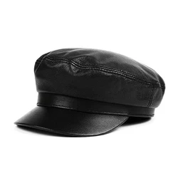 Men's Real Sheepskin Leather Brand Caps Genuine Leather Hat Army Military Hats New Simple Fashion Dad's Flat Cap Snapback Cap