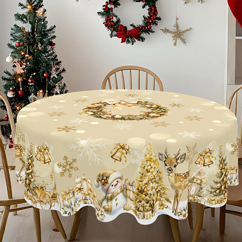 1-Pack, White Gold Christmas Tablecloth, Wedding Decorations, Summer Decorations, Outdoor Garden Decorations