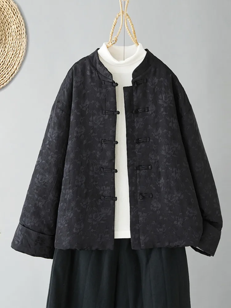 

Bla Thiened Cotton ort Jaet Женский зимний теплый утягивающий топ на пуговицах Традиционный костюм Тан с цветочным принтом Эмб...