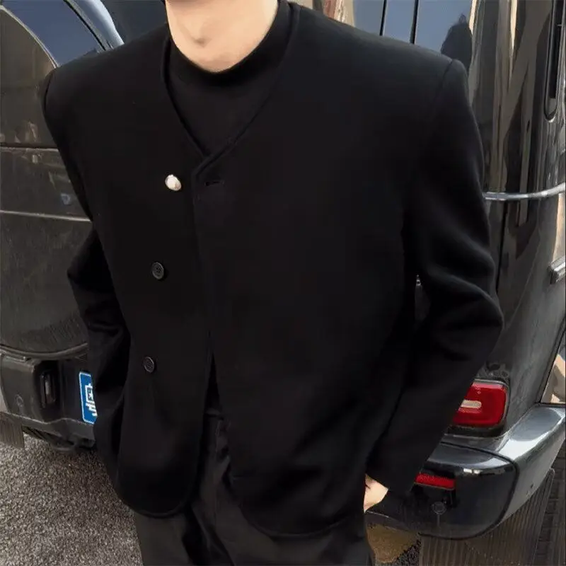 

Sli oulder Pad Men's Jaet No Collar Hip Haome Sle Spring Autumn ort High Design Sense Ball Cap Sve