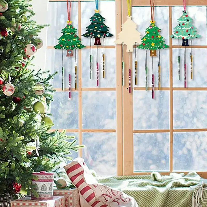 2026 Latest Wooden Christmas Wind Chime Kit Kids Smooth Pendant Home Window Firewall Decor