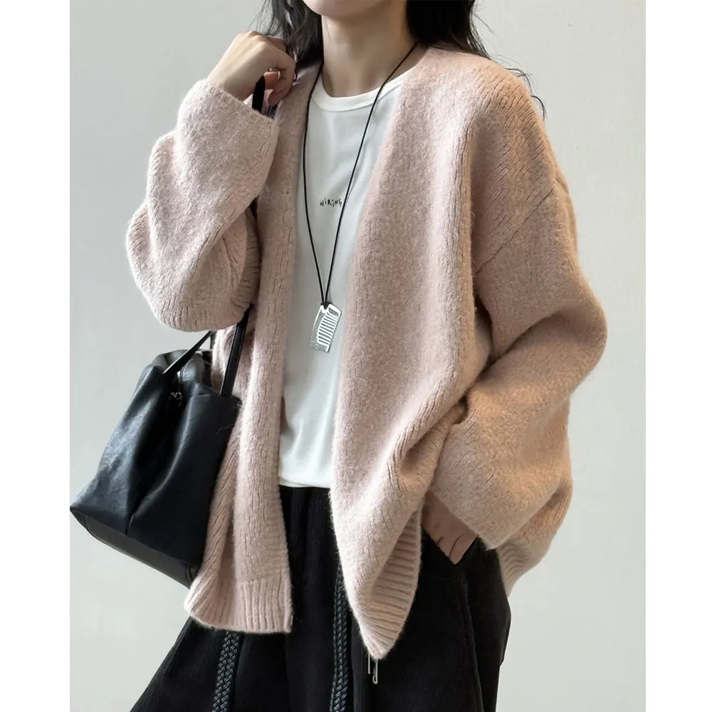 

2025 женский осенний свитер с v-образным вырезом на молнии, вязаное пальто, толстые кардиганы, одежда, топы для женщин, свитер