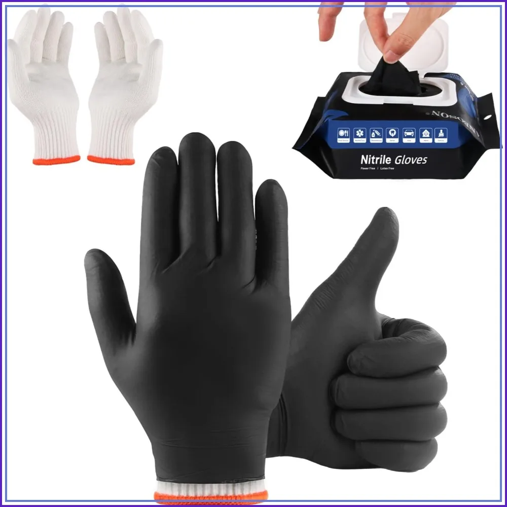 BBQ-Handschuhe 50 Einweg-Nitrilhandschuhe mit 2 Wiederverwendbaren Baumwoll-Innenfutter, Puder- und Latexfrei, Hitzebeständig zum Grillen, XL-Größe