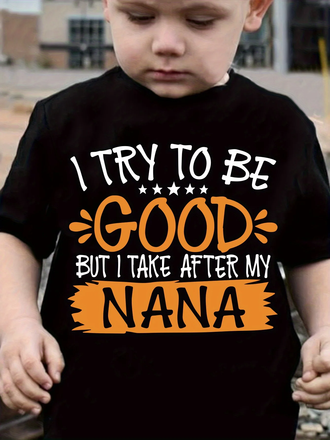 Boys  T‑Shirt, I Try To Be Good But I Take After My Nana Funny Print Kids Short Sleeve Tee