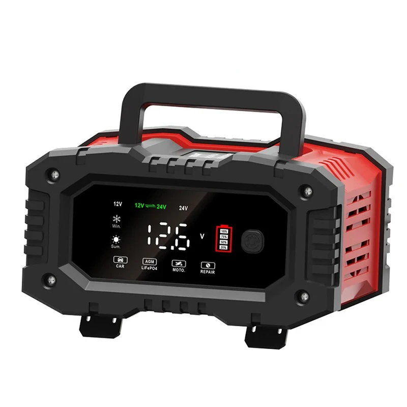 EAFC 20A/10A 12 V/24 V Auto-acculader Volautomatische acculader Pulsreparatie voor Agm Gel Nat Lood-zuur Lifepo4 Batterij