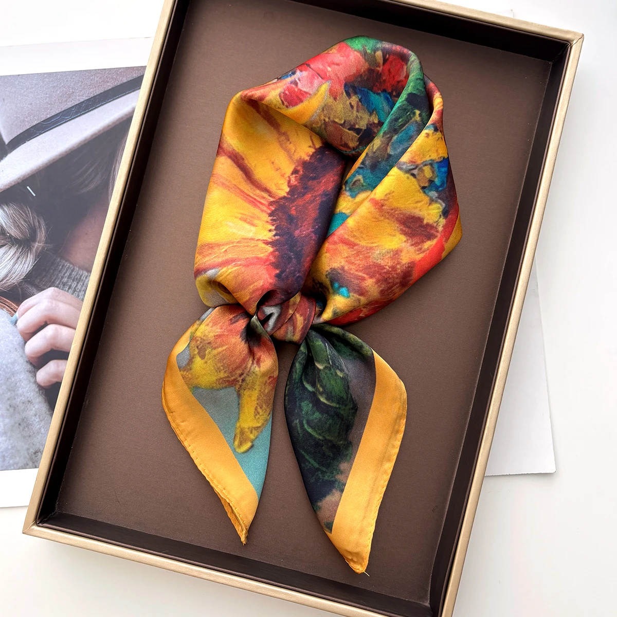 2026 Damen Eleganter Schal mit Ölmuster, Imitationsschals, quadratische Haarbänder, Foulard, Damen-Bandana, Halstuch, Stirnbänder – Detail 9