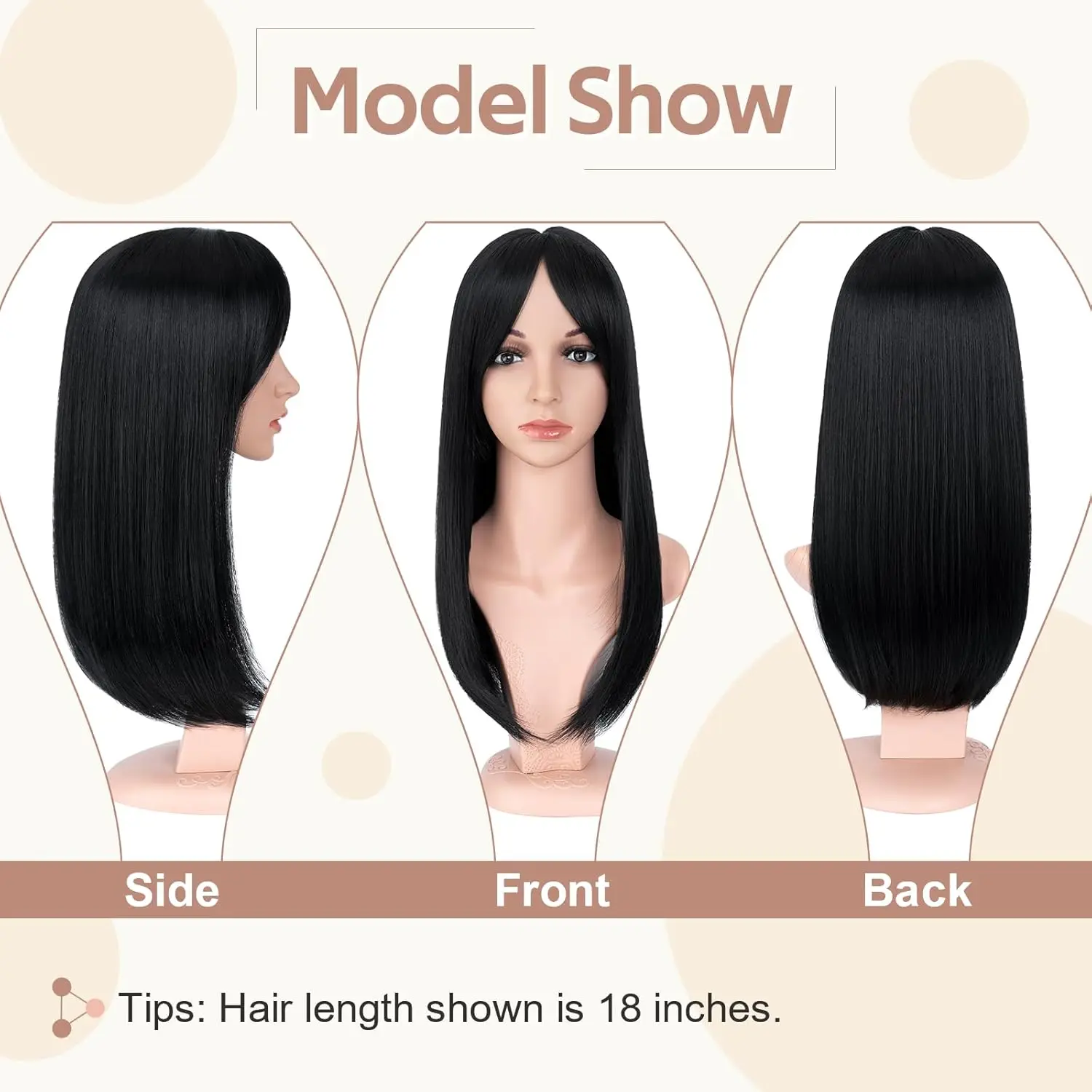 18 Inch Synthetic Hair Toppers for Women with Thinning Hair Black Clip in Hairpiece Ladies Toppers Hair Pieces for Women