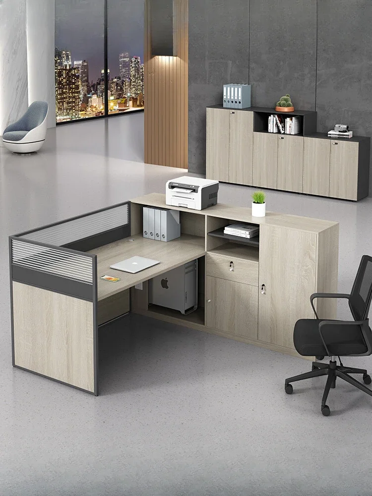 

Simple modern single and double desk 4 people, office staff L-type screen card seat, financial table and chair combination
