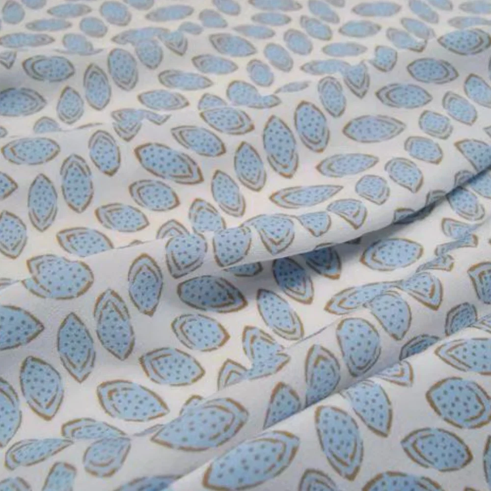 Hot Sale Unique Baby Blue Bean Design Top Quality Comfortable Silk Crepe De Chine Fabric for Women Dress Cloth Home Textile