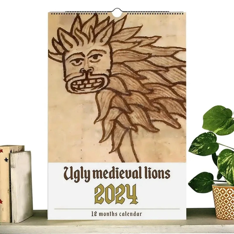 1 sztuka 2024 ozdobny zabawny kalendarz ścienny na prezent z lwem trwały codzienny kalendarz zwierzęcy zagęszczony dla szkolnego lwa