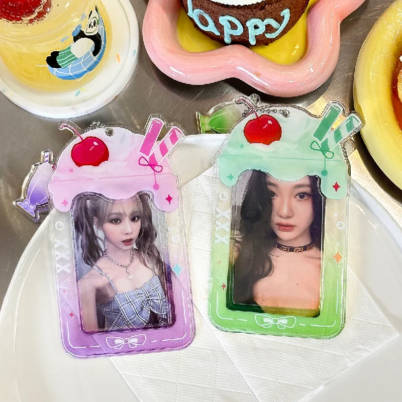 Soporte para sesión fotográfica Kawaii de 3 pulgadas, tarjetero para fotos de helado, bolsa colgante, papelería escolar