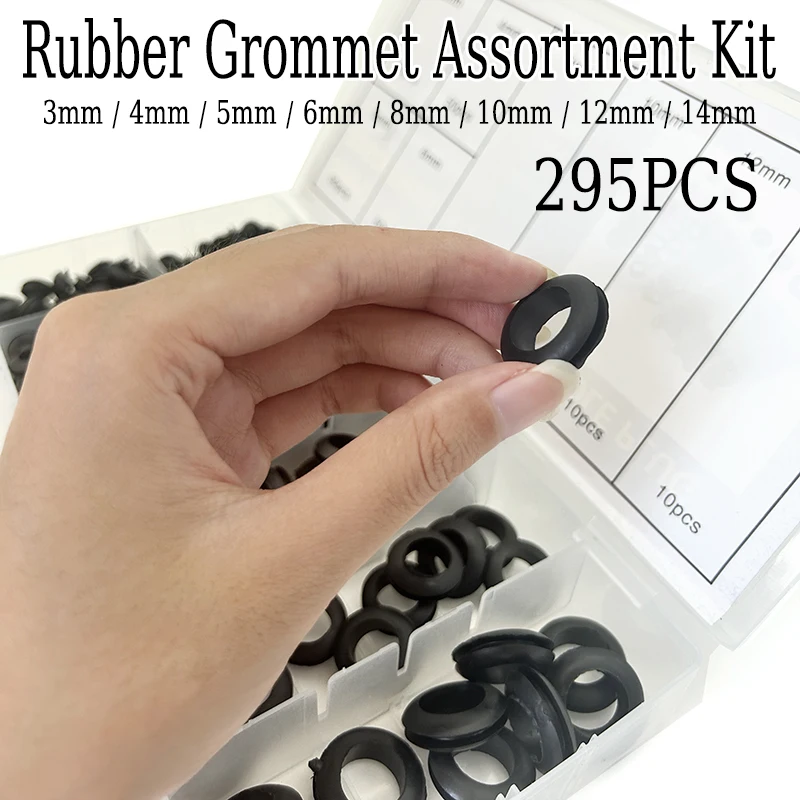 

295 шт. пылезащитные черные резиновые втулки, комплект заглушек для отверстий, огнестойкие изоляционные шайбы, разные размеры 3/4/5/6/8/10/12/14 мм