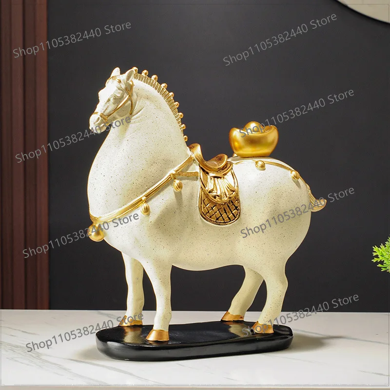 Fortune Horse Figurine Red White Orange, Chinese Feng Shui Wealth Statue for Home Office Desktop Decor