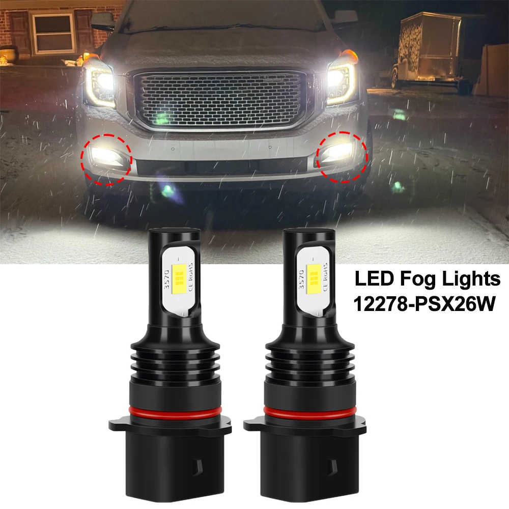 

2x 12278 PSX26W LED Fog Light Bulbs 6000K White 3570 CSP LED Car Fog Lamp No Turbo Fan Universal For 12V Cars