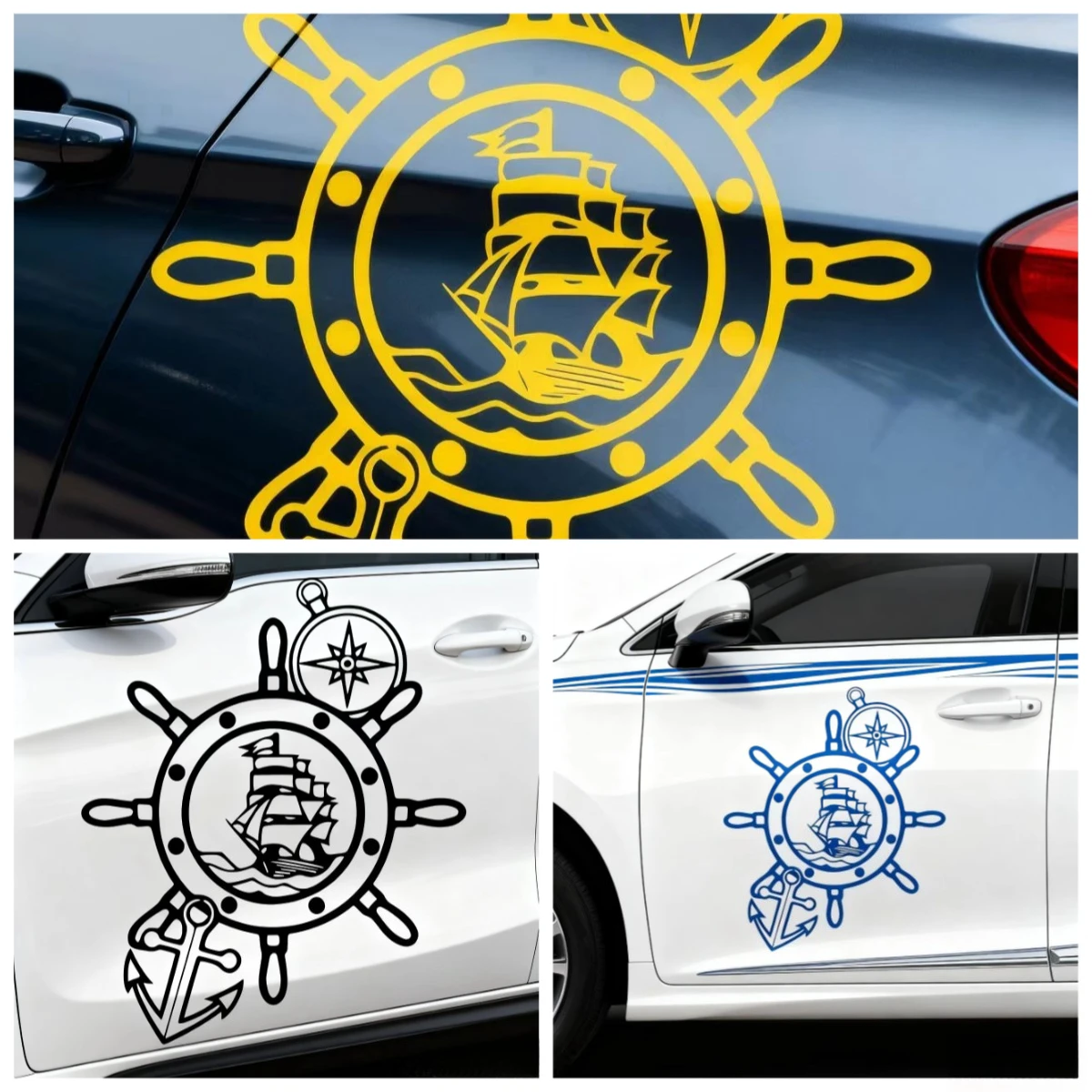 

Cool combination of car stickers with ship steering wheel art concept, beautiful car decals.
