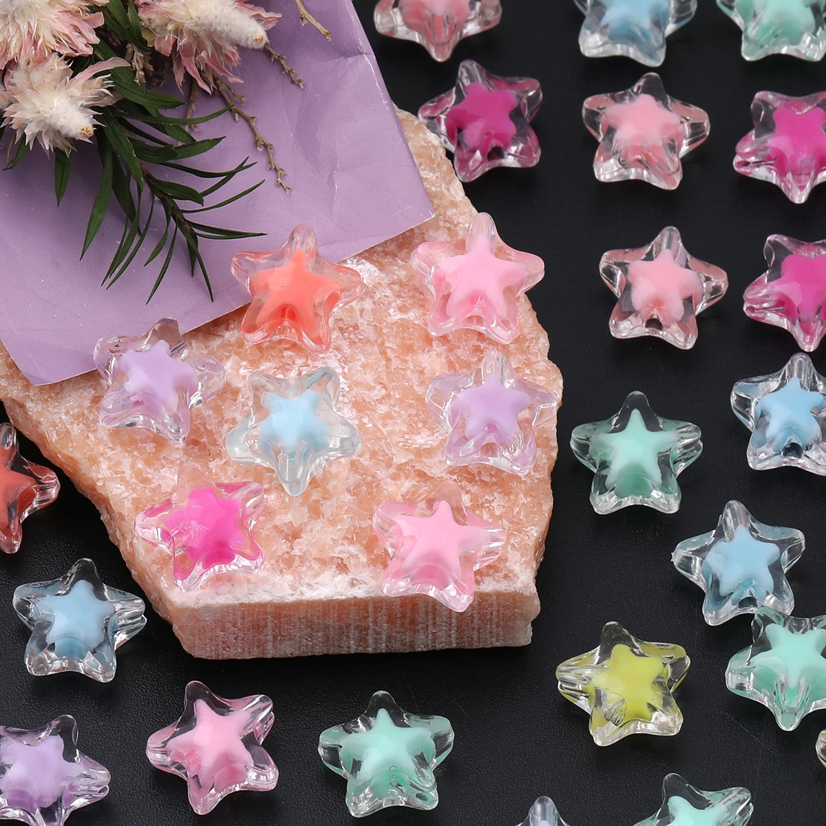 About 60/120pcs Random Color 16mm Transparent Star Acrylic Beads Bulk For DIY Handmade Materials, Mobile Phone Chain Accessories