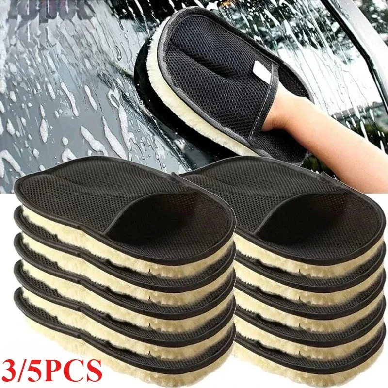 3/5Pcs Car Cleaning Sponge Glove Car Polishing Washing Mitt Gloves Microfibre Wash For Automotive Kitchen Homes Cleaner Wool