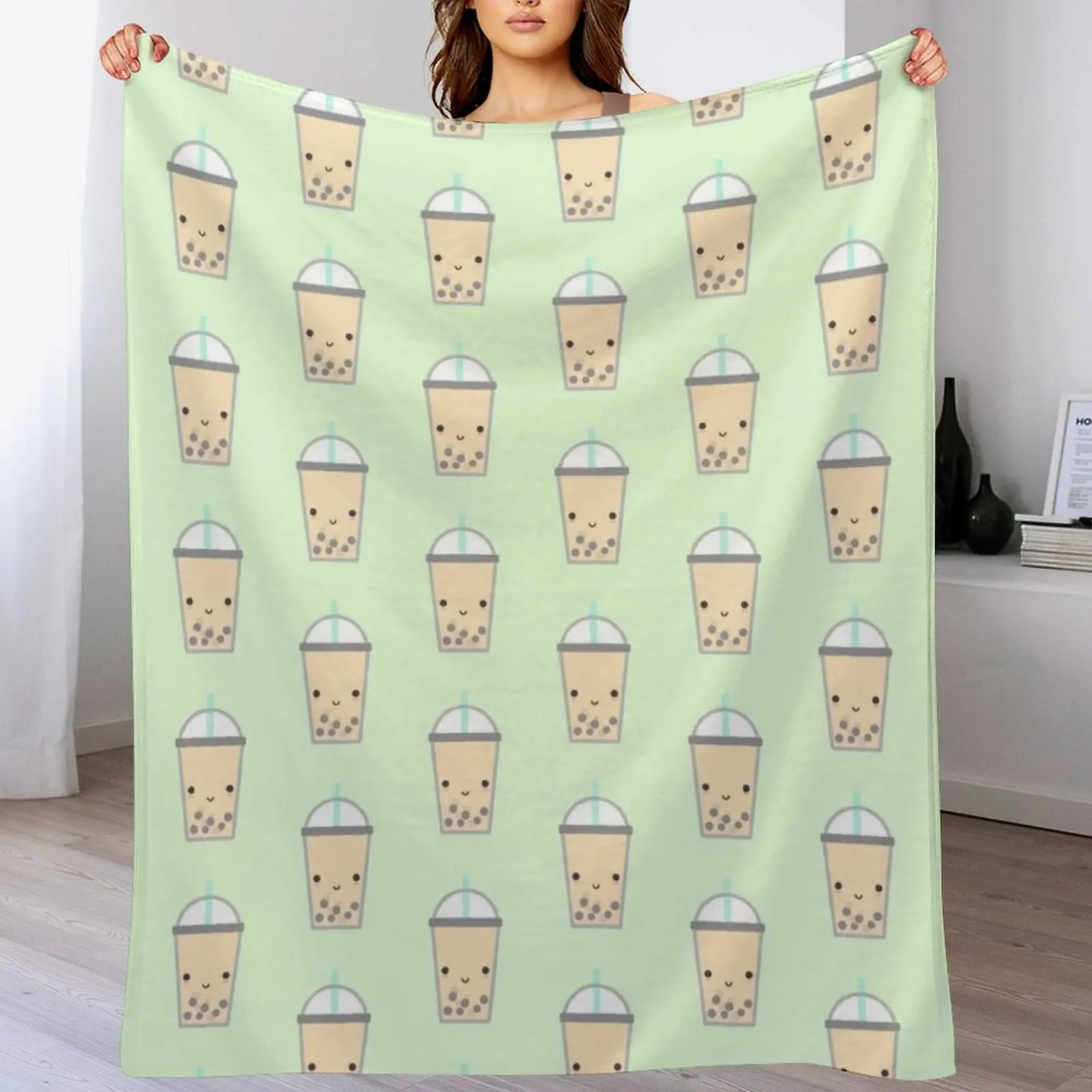 

Cute Bubble Tea (Boba) Throw Blanket Single Luxury Nap Heavy Blankets