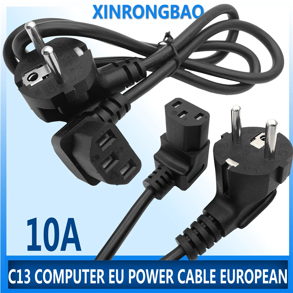 Angled C13 Computer EU Power Cable European Type F Adapter Plug to IEC C13 Extension Cord For Monitor PDU Antminer Printer 100mm