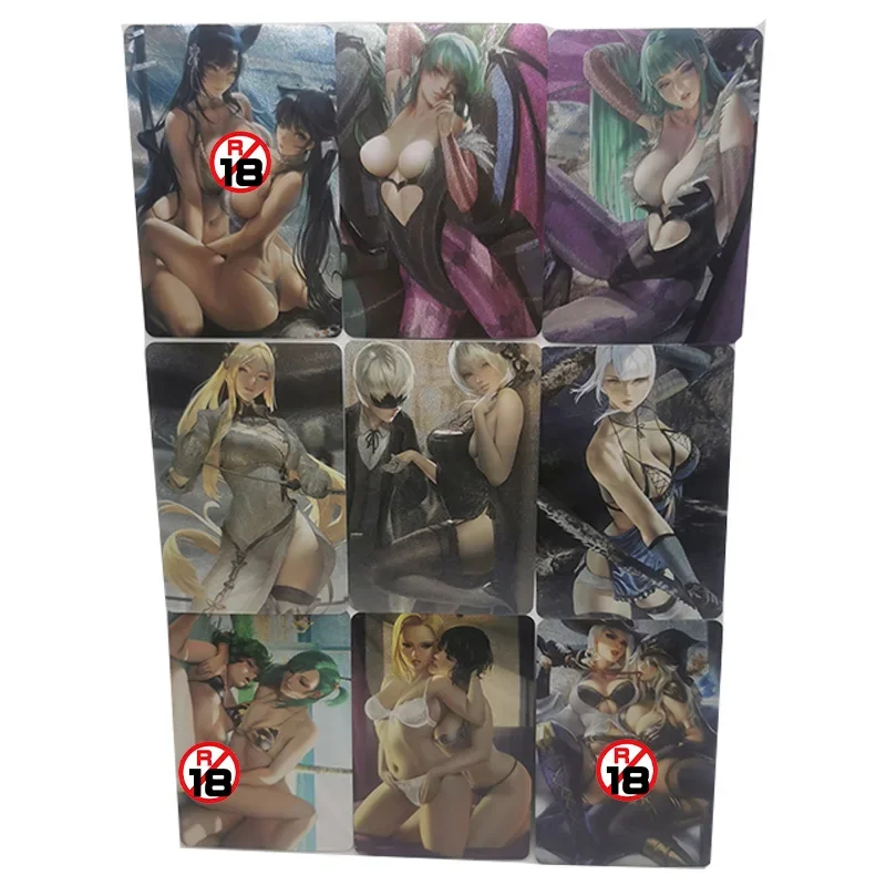 9Pcs/set Sexy Anime Girl Card Bible Black-La Noche De Ashe Tornado 2B Oryou Azur Lane Atago Chapayev Game Collection Cards Toyss