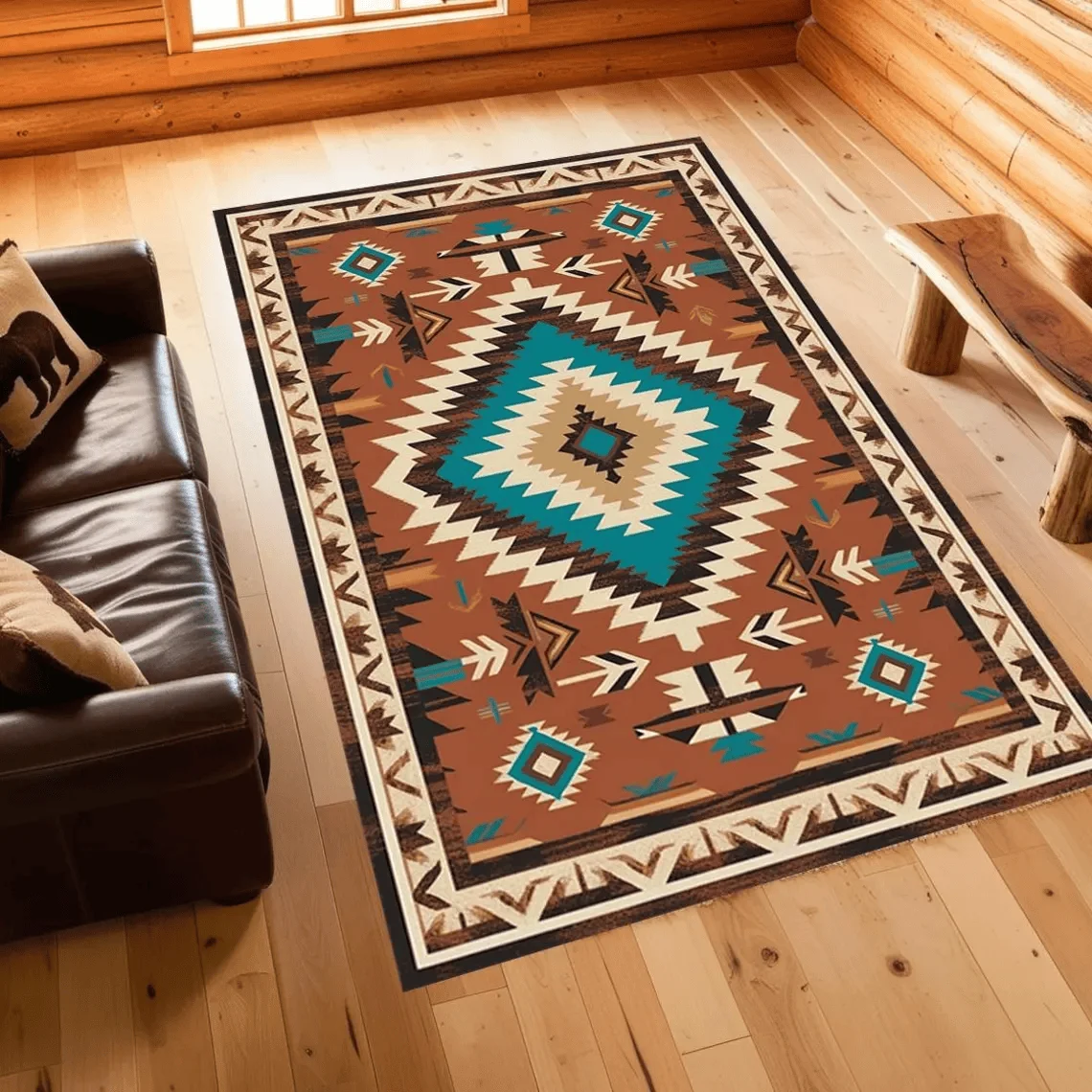 Southwestern Tribal Geometric Print Area Rug with Arrows and Stars Western Boho Floor Mat for Cabin Decor