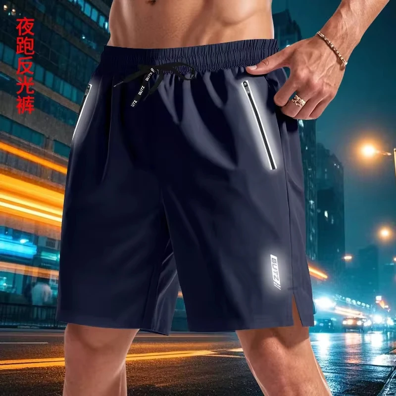American Men Elastic Loose Night Run Glow--the-dark Functional Quick Dry Beach Sports Plus-size Casual Shorts for Men