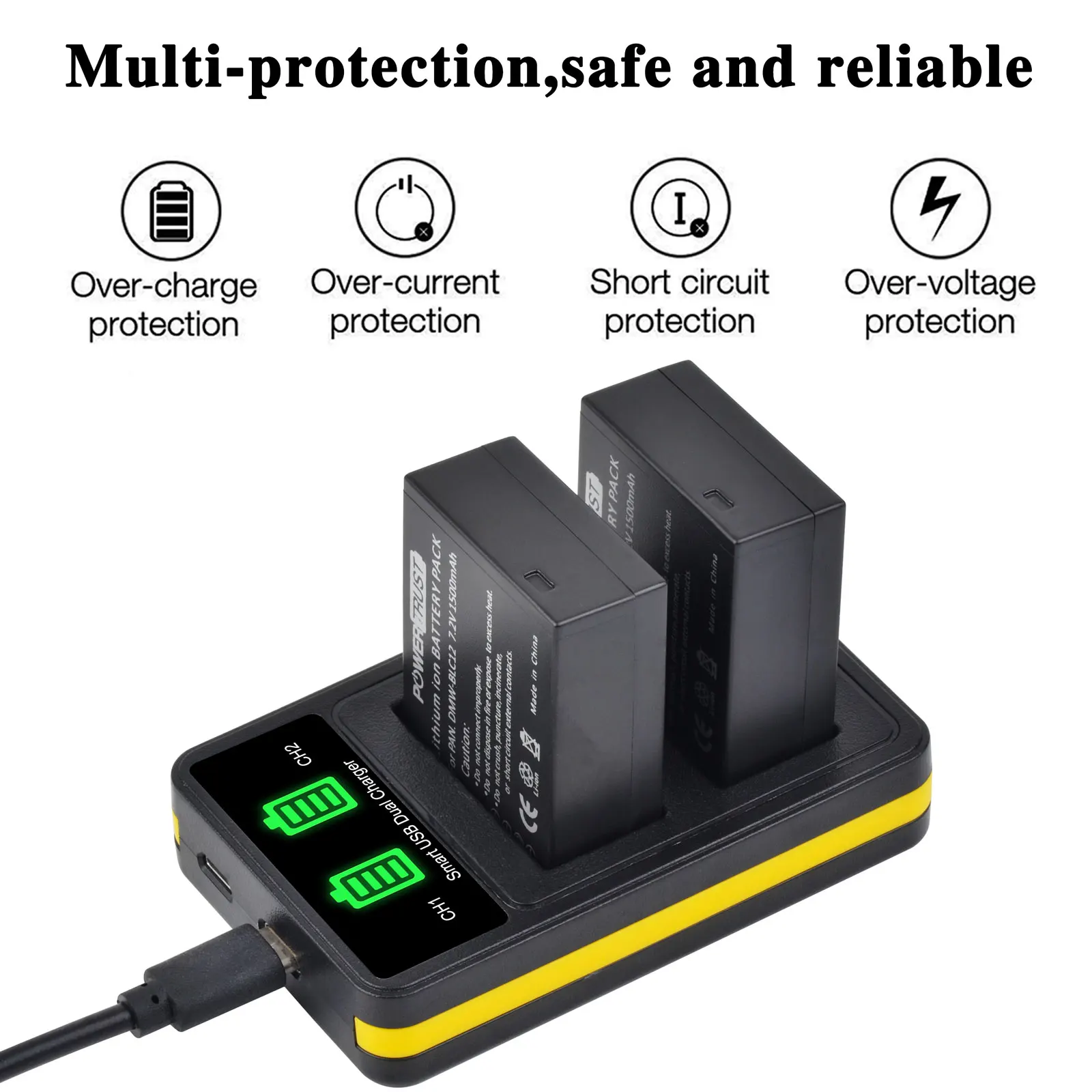 1500mAh DMW-BLC12 Battery DMW BLC12  with Smart USB Dual Battery Charger LED Indicator For Panasonic Lumix DMC-GX8 G7 G85 G95