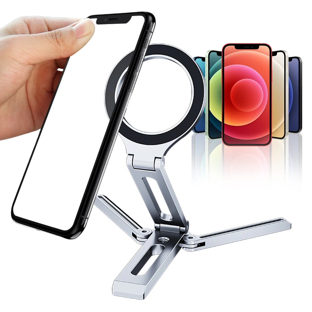 Magnetic Foldable Phone Stand Aluminum Alloy Smartphone Desk Stand Multifunctional for Cell Phone Video Recording Travel