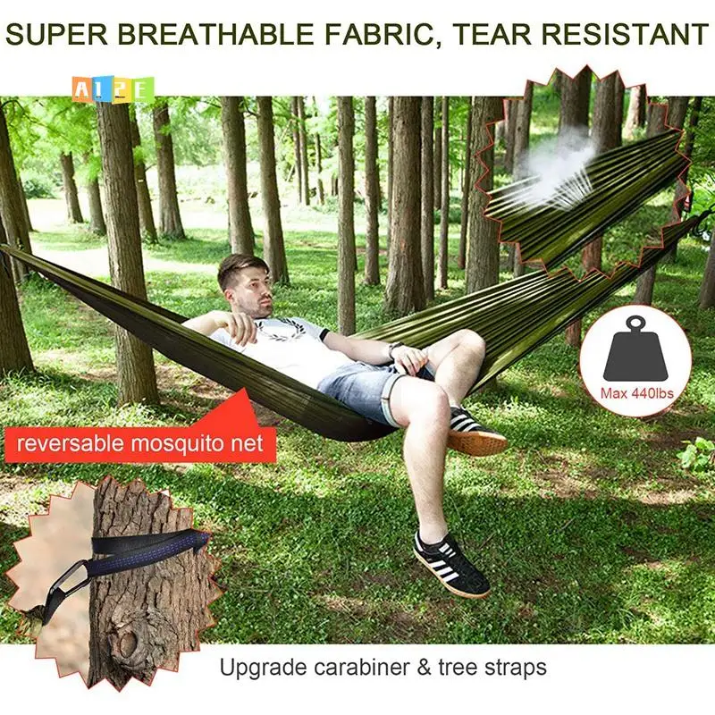 

A12E-Camping Hammock With Rainfly Tarp And Mosquito Net, Portable Parachute Hammock For Hiking Outdoor Travel Backyard