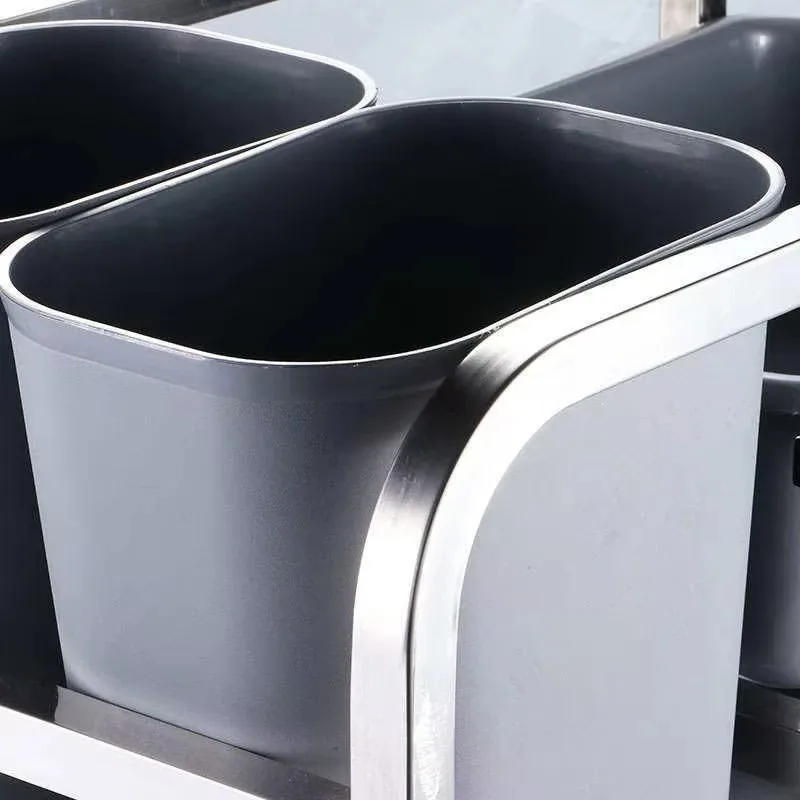 Three Shelf Restaurant Hotel Tableware Collection Cart Bucket Stainless Steel Plate Bowl Cleaning Cart