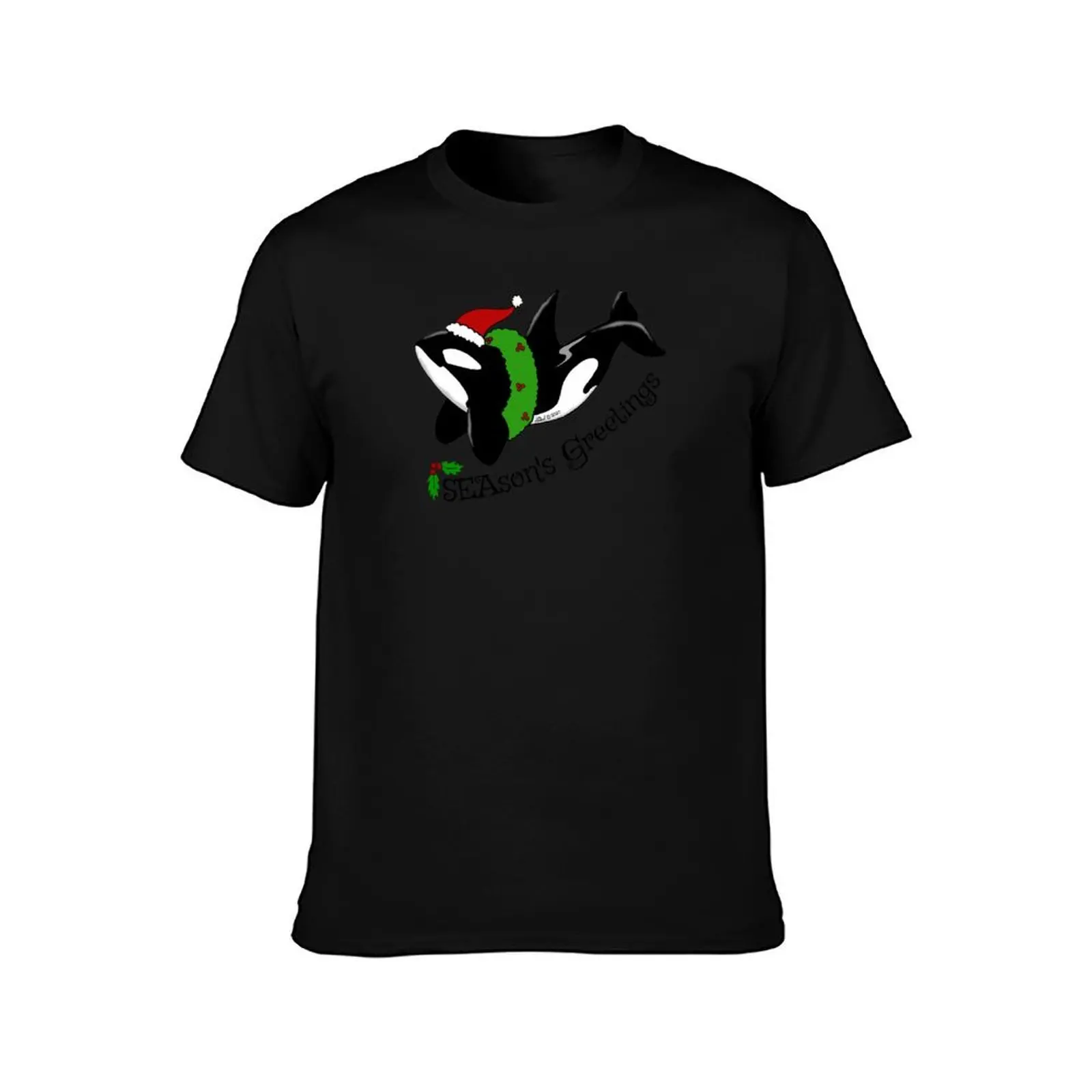 Season's Greetings Killer Whale T-Shirt, Summer Casual Cotton Tee, Oversized Streetwear Tops, Vintage Graphic Print, 100% Cotton