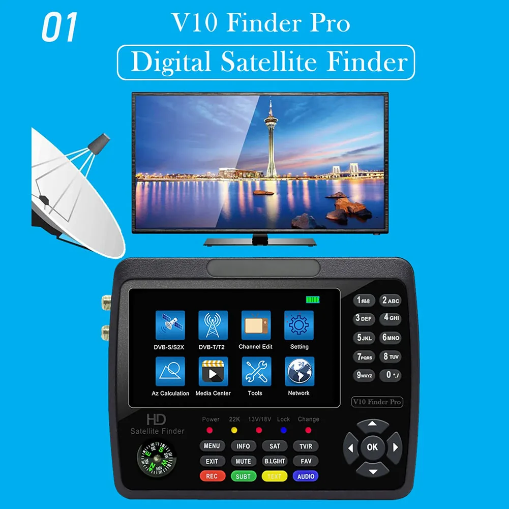 

V10 Satellites Signal Finder, Suitable For 1080P Satellites Signal Finders, Supports DVB-S2X/T/T2/C Protocol 4.3-inch LCD Screen