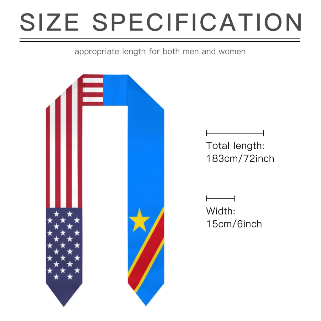 Graduation Sash Democratic Republic of Congo & USA United States Flag Stole Shawls Graduate Scraf International Student Gifts