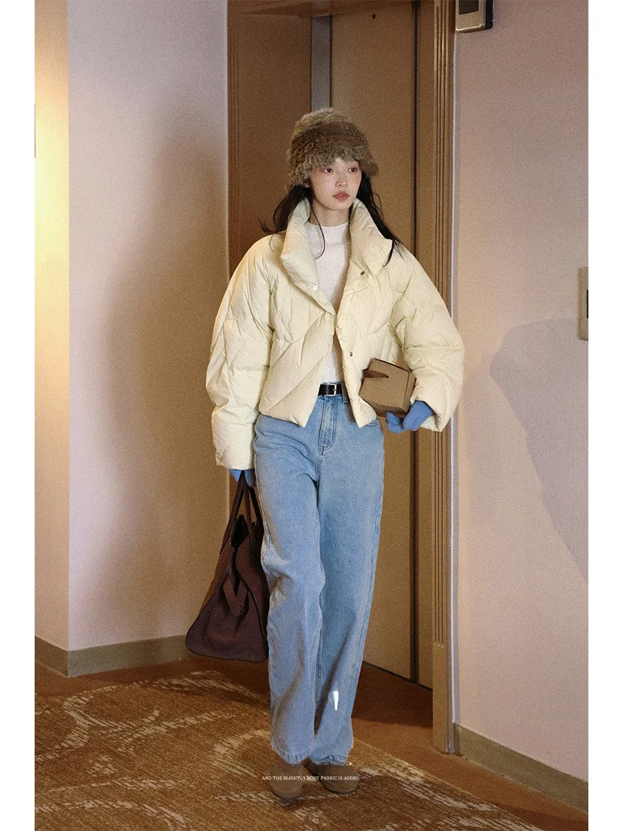 

Lalaglow White Du down ort Puffer Jaet женское теплое зимнее пальто из чистого цвета на молнии из нейлоновой ткани