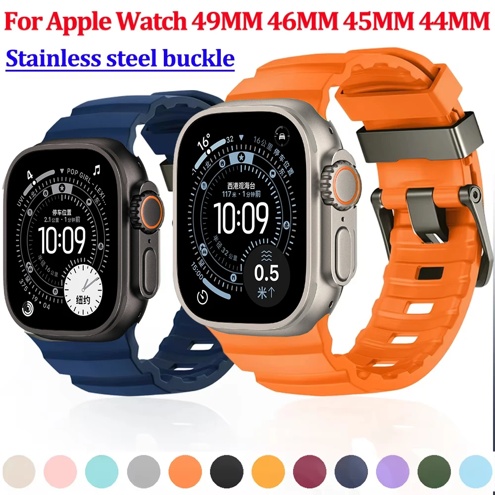 

Trail Silicone Strap for Apple Watch Band 49mm 46mm 45mm 44mm Sport bracelet Wristband for iwatch Series Ultra 3 2/10 9 8 7 SE 6
