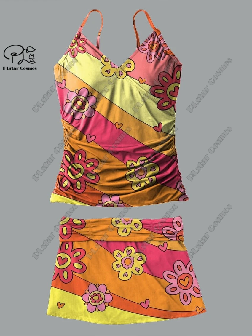 Costume da bagno estivo da donna con scollo a V, piccolo e fresco, con stampa floreale, gonna a bretelle, costume da bagno in due pezzi, vacanza, viaggio, nuovo costume da bagno Q-9