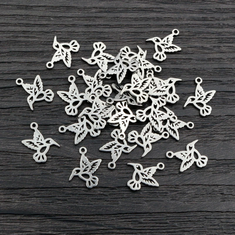 30pcs 12x11mm No Fade Bird Charms 316 Stainless Steel Charms Craft pendant Jewelry Making Accessories DIY for necklace bracelet