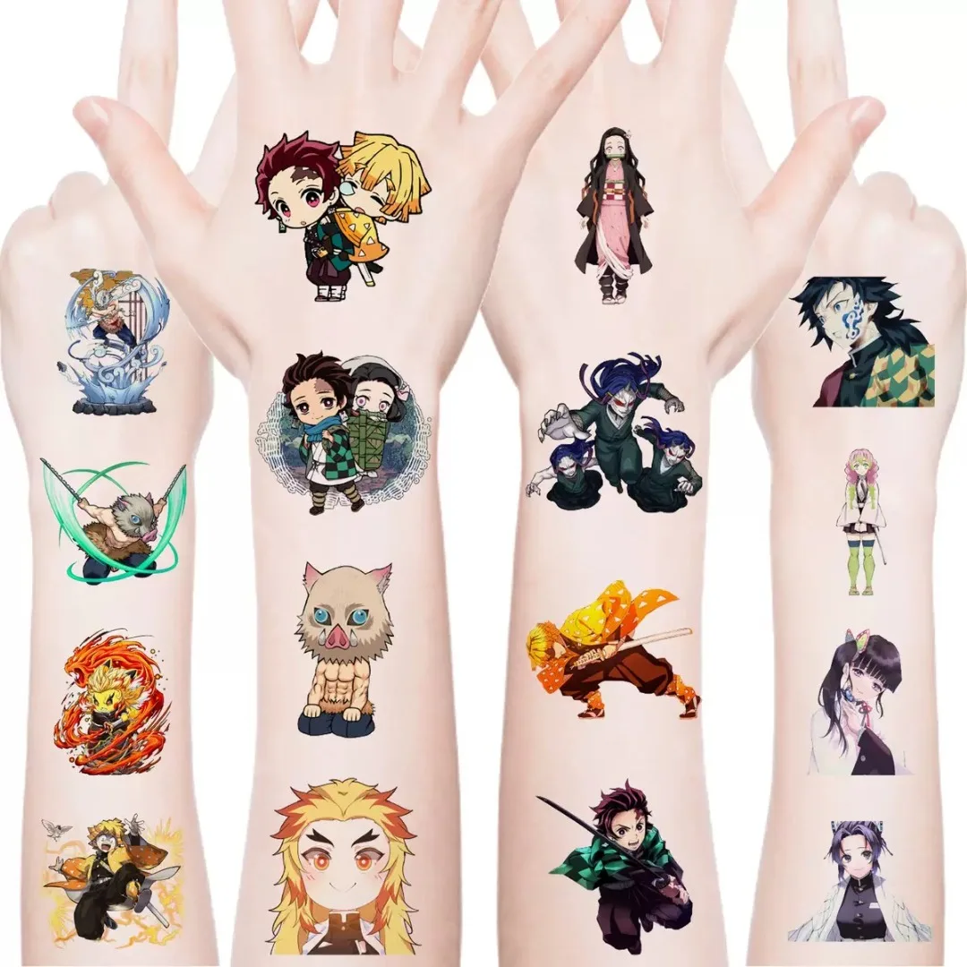 20pcs New Kawaii DemonSlayer Anime Tattoo Stickers - DIY Decals for Birthday Party Decor Perfect as Cartoon Children's Toy Gifts