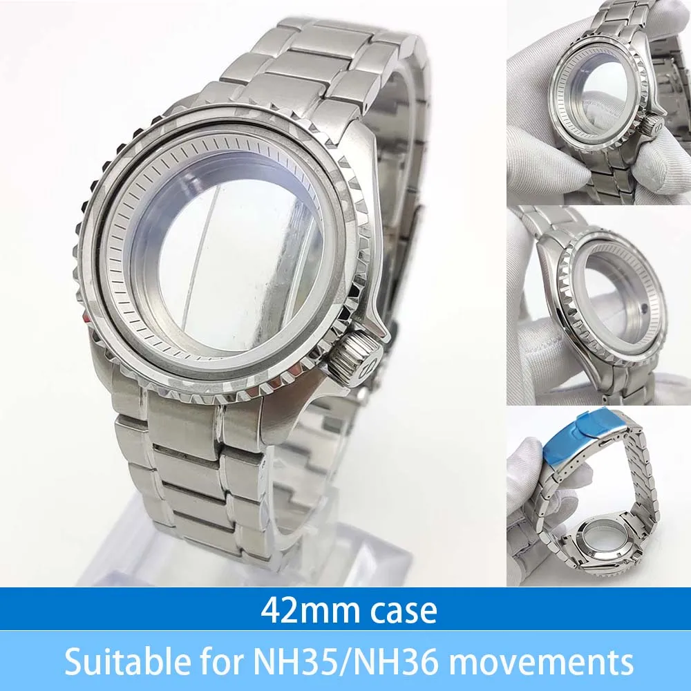 

Men's automatic mechanical watch case accessories with stainless steel strap, suitable for NH35 NH36 movement, sapphire