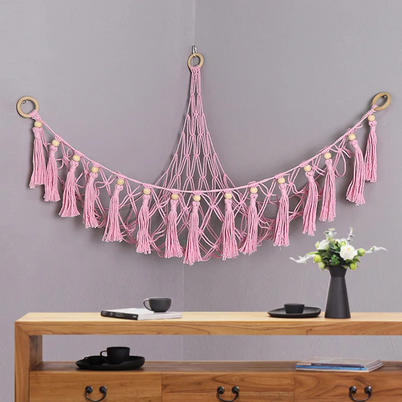 Toy Hammocks Wall Corner Hanging Storage Net Organizer Woven Kids Stuffed Mesh Hammock Baby Animal Rope Hammock Bag Cotton