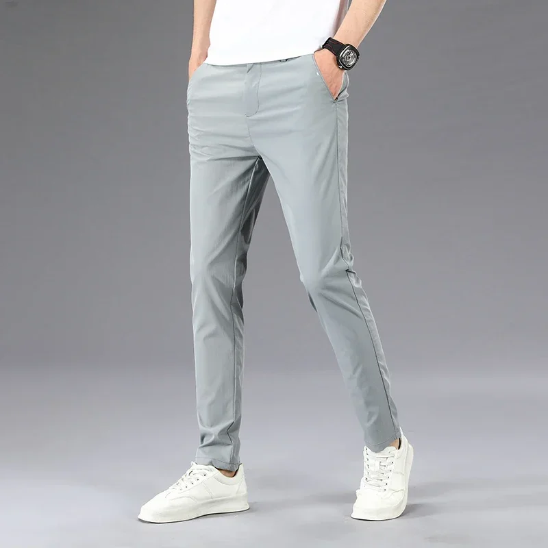 Summer Ultra-thin Breathable Men's Business Casual Pants High Elastic Soft Comfortable Straight Slim Casual Trousers for Men