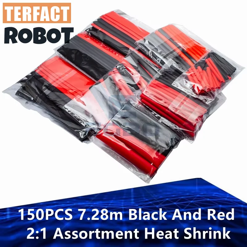 1set=150PCS 7.28m Black And Red 2:1 Assortment Heat Shrink Tubing Tube Car Cable Sleeving Wrap Wire Kit