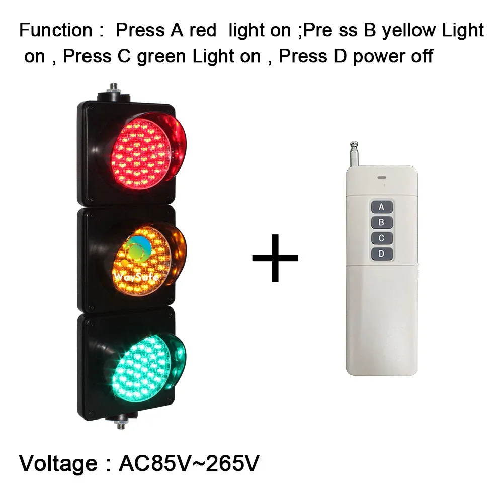 Remote control DC24V DC12V AC85-265V Colored Lens PC Housing Customized Red Yellow Geen 100mm Traffic Signal Light For Sale