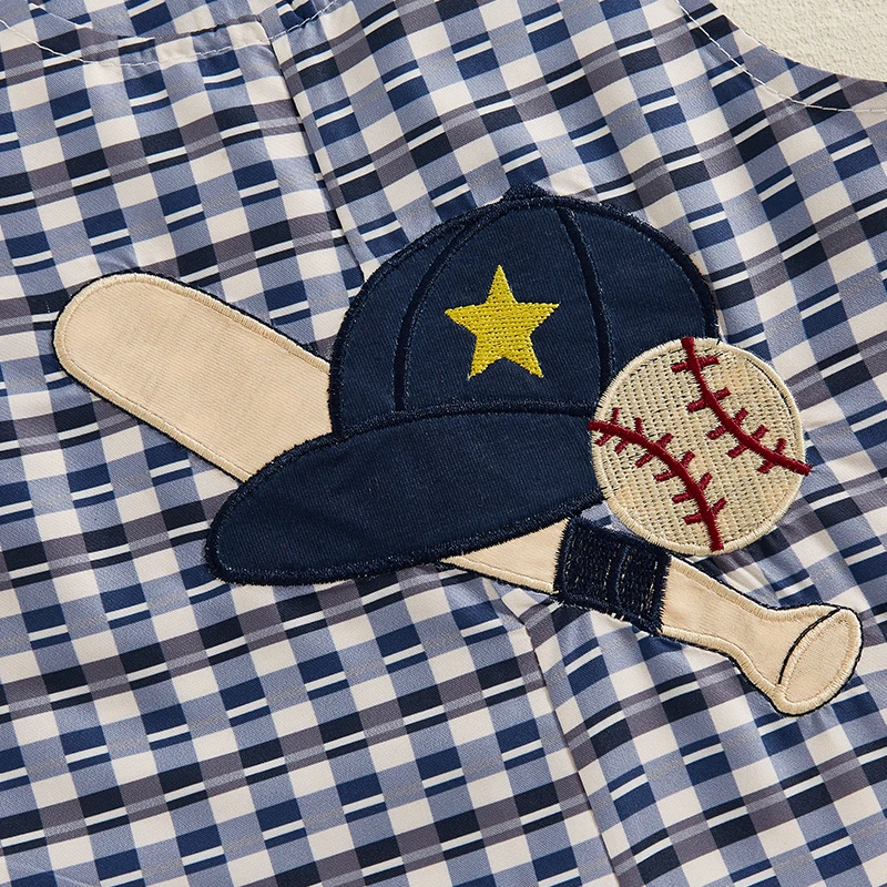 

Infant Romper with Soccer Ball Embroidery and Striped Pattern Sleeveless Crew Neck Newborn Jumpsuit Baby Overalls for Sports