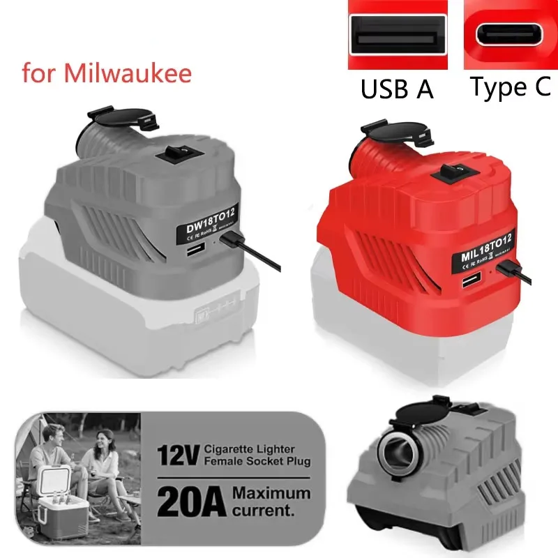 milwaukee 12v cigarette adapter Cigarette Lighter Interface Power Supply for Dewalt/Milwaukee 18V Li-ion  Battery DC 12V Buck Converter Regulator with USB Type C